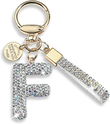 Pink Blue White Initial Letter Keychain Gift for Women Girls Bling Sparkly Cute 