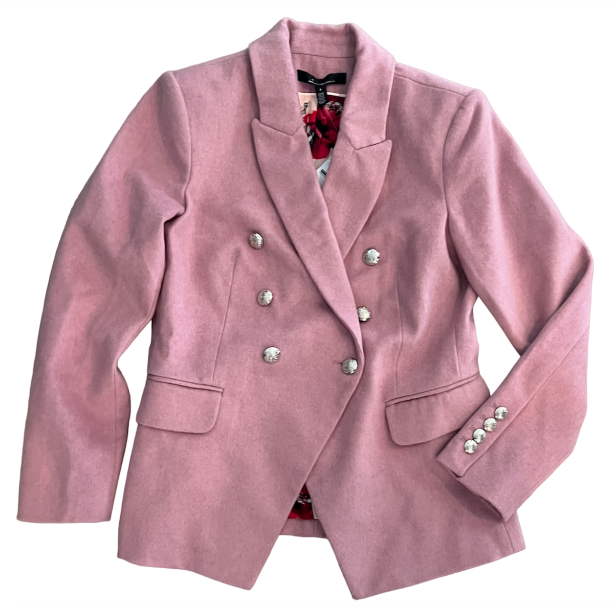 WHITE HOUSE BLACK MARKET WHBM PINK MELTON STUDIO DOUBLE BREASTED