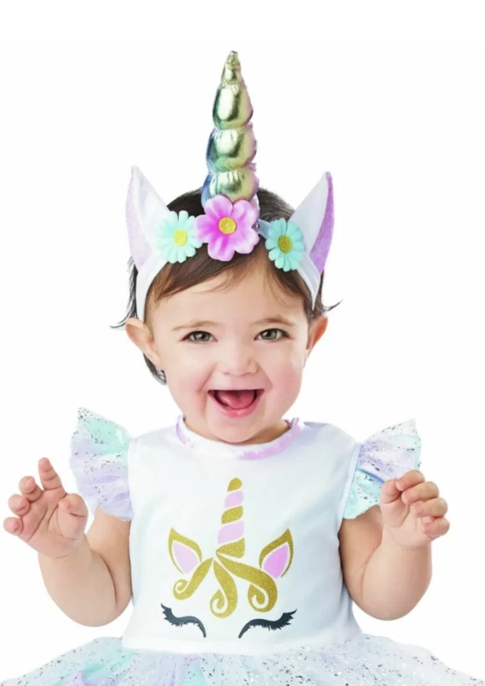 Infant Girls Rainbow Glitter Unicorn Dress Costume Baby Halloween Costume 12-18 - Image 2 of 4