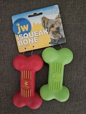 JW Pet Assorted ISqueak Bones Rubber Dog Toys Size Small ( Red & Green )