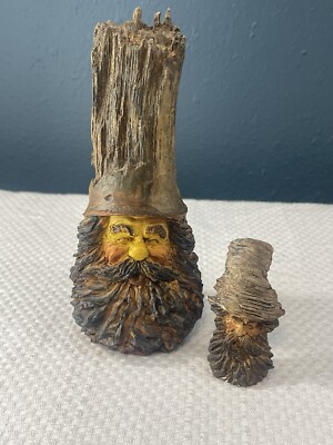 VTG Beard Forest Man Faux Wood Carved Set 2 Figure 6 1/2  H & 2 3/4  H *See Pics