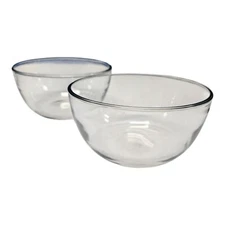 2 Clear Glass Cereal Salad Mixing Serving Heavy Bowls NO Chips 5.75"D x 3"H 