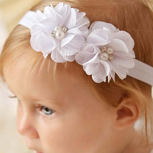 30 PCS Rhinestone Pearl White Chiffon Flower Sewing Fabric Appliques for Clot... - Picture 3 of 6