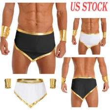 Mens Ancient Greek Roman Costume Irregular Hem Mini Skirt Cuffs Party Outfit
