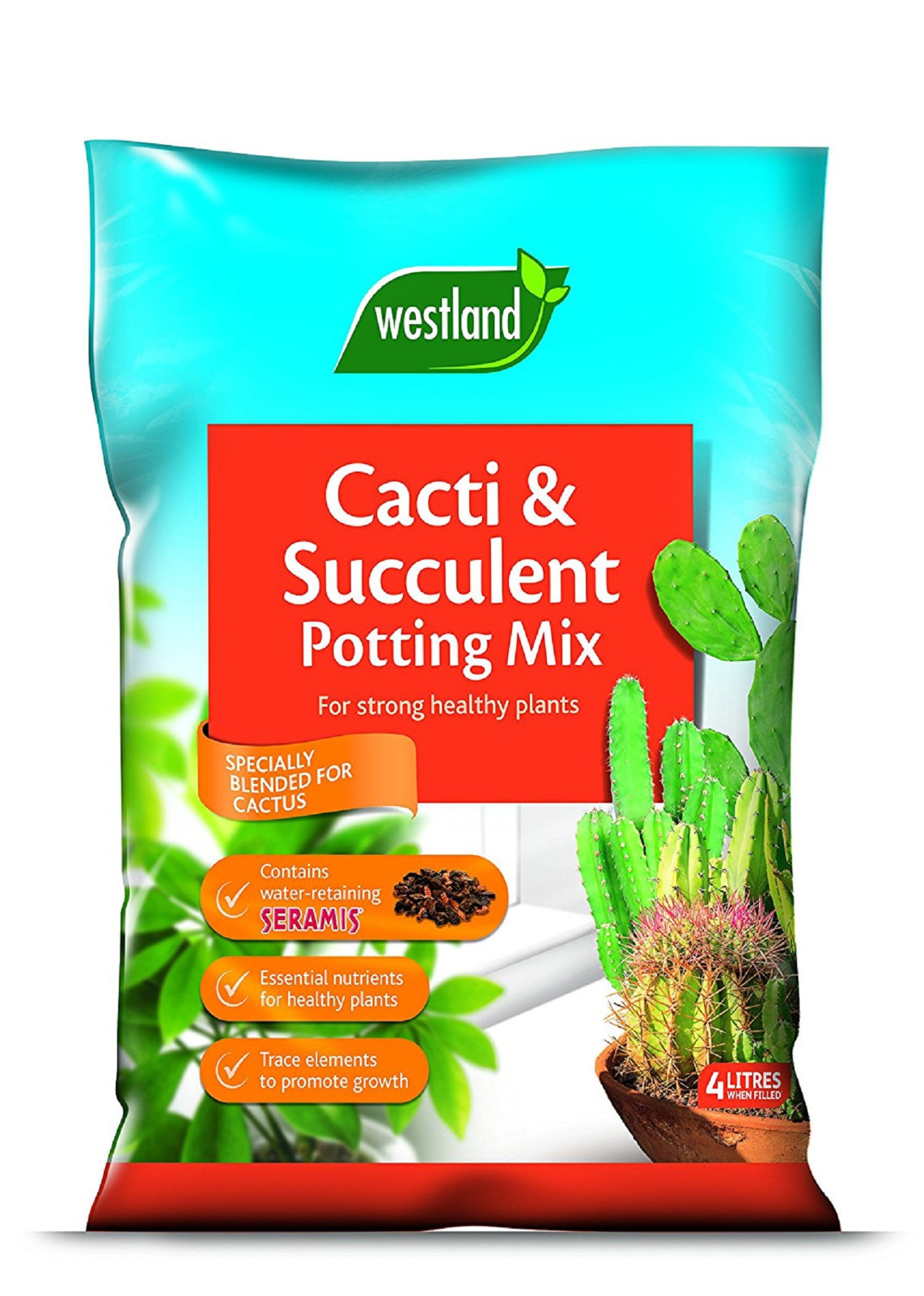 Westland 4 Litre Cacti and Succulent Potting Compost Mix Enriched with Seramis