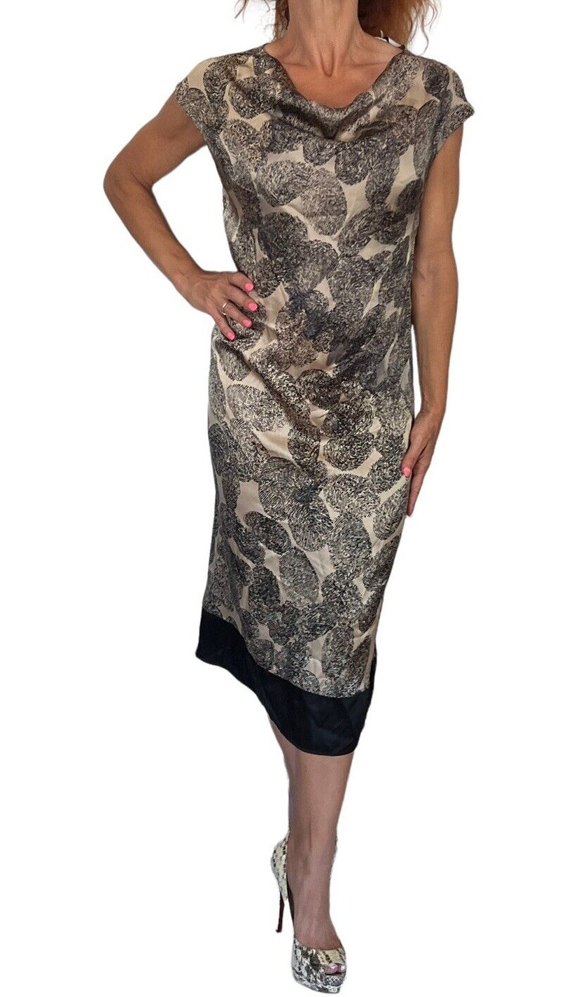 ABITO YSL YVES SAINT LAURENT PRINTEMPS 2011 SETA GEOMETRICO CAPPUCCIO DRAPPEGGIO COLLO M