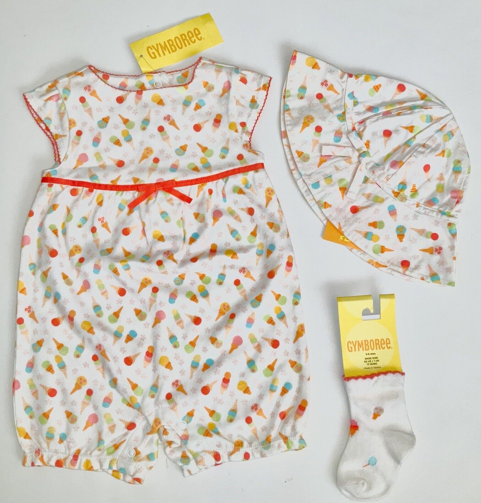 HTF Vintage 2006 NWT Gymboree SWEET SHOP 3pc SET Ice Cream Cone Romper, Hat+ 3-6