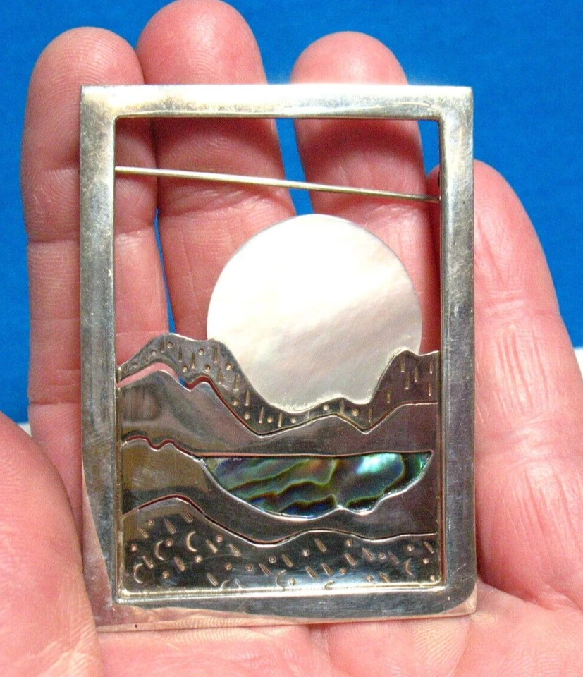 ZEALANDIA STERLING 银色 ABALONE 月亮日落胸针 17.4 克 — 第 2/4 张图片