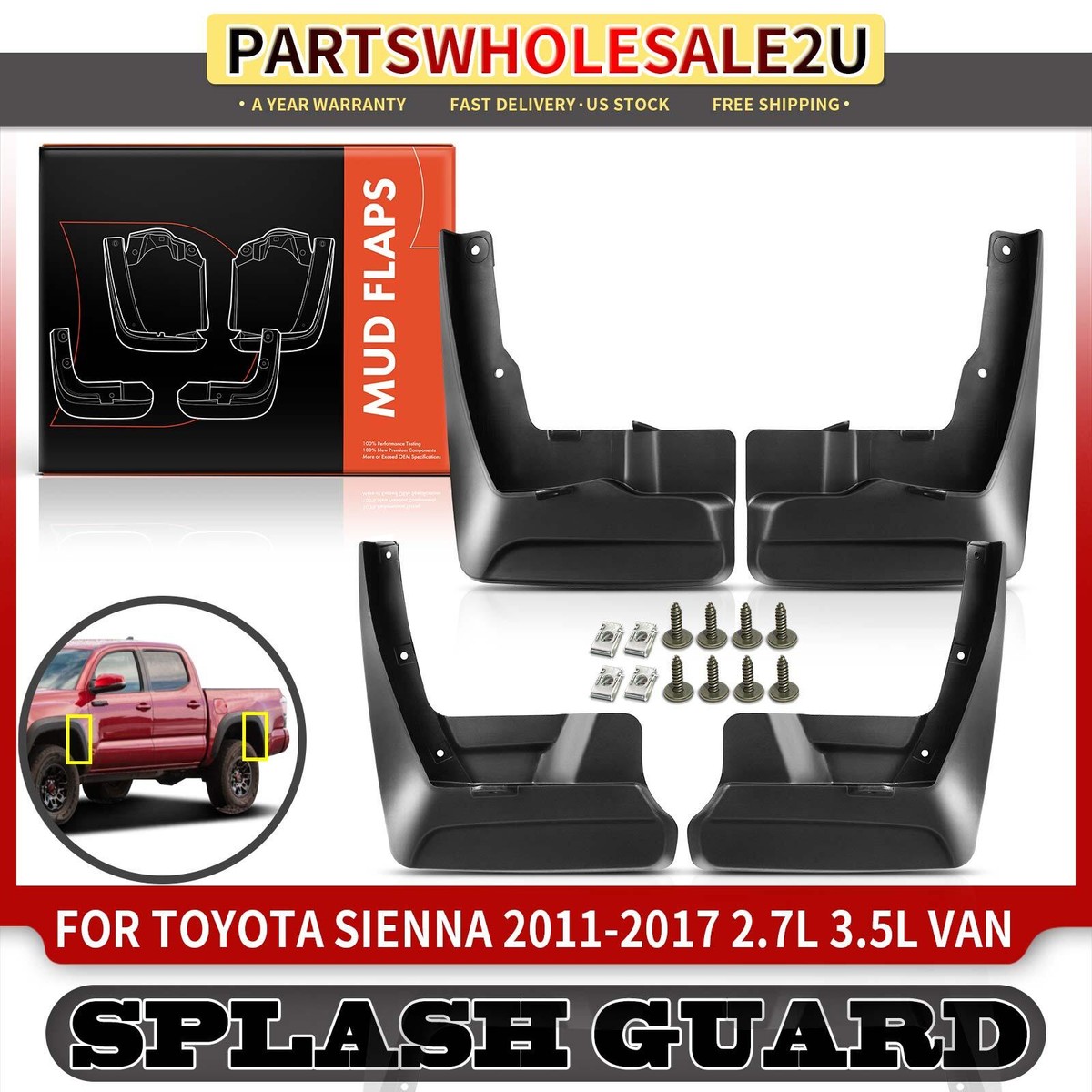 Genuine Front & Rear Molded Splash Guards Mud Flaps FOR 2011-2017 TOYOTA SIENNA | UK