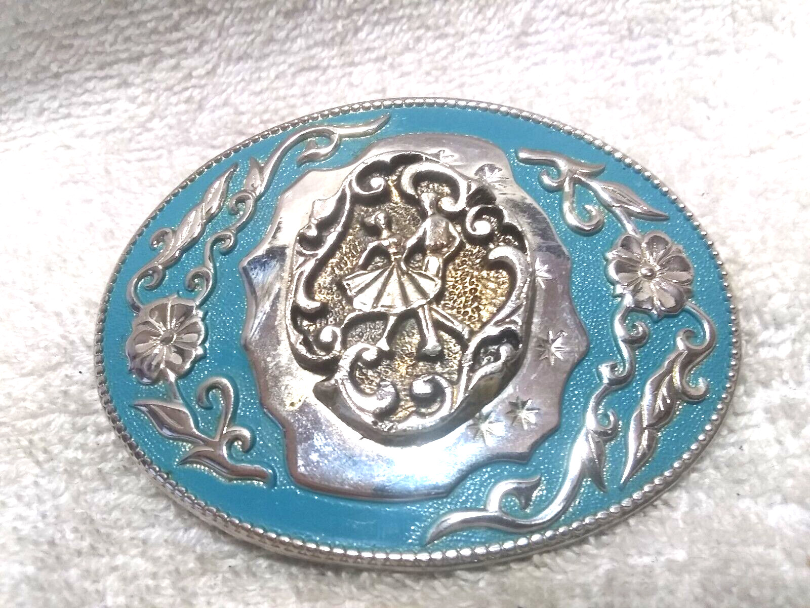 Silver Blue Ballroom Dancing Engraved Flowers Sil… - image 3