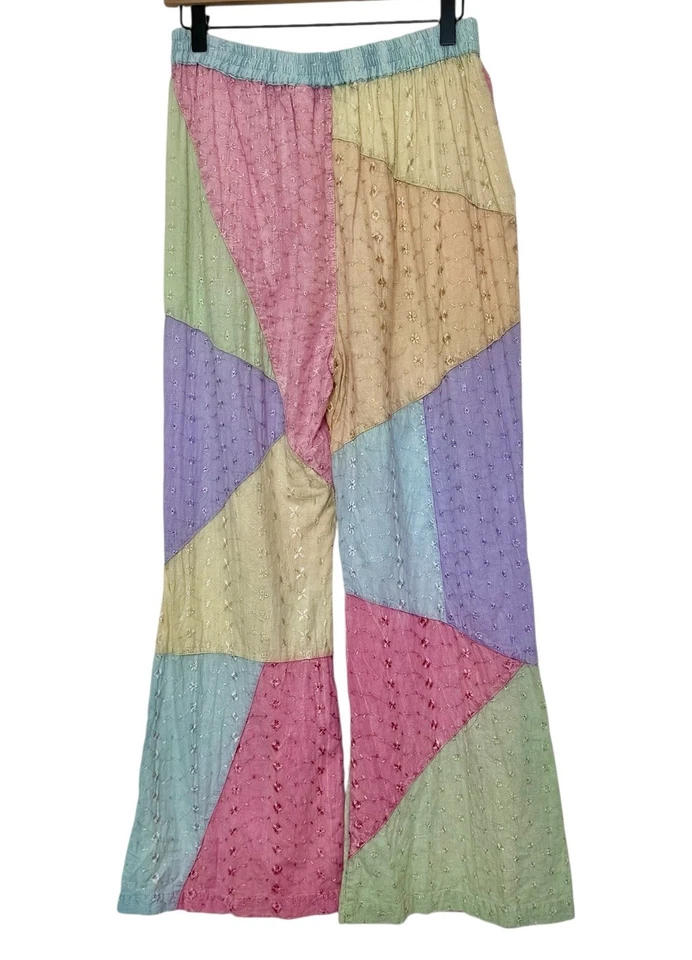 Vintage Sacred Threads Patchwork Embroidered Pastel Pull On Pants Size Large - Image 2 of 4