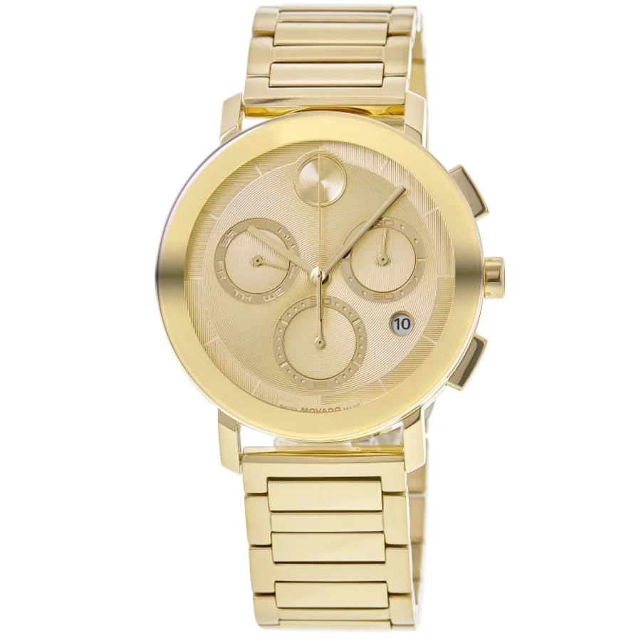 New Movado Bold Evolution Quartz Chronograph Yellow Gold Men's Watch 3601098