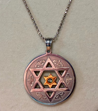 Round Star of David Necklace &ndash; Gold Center Star with Clear Stone-Stainless Steel