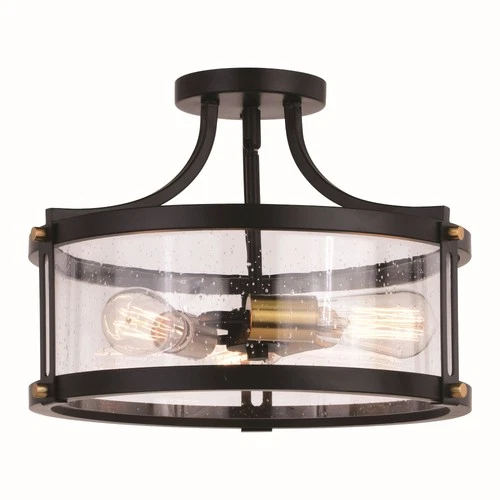 Vaxcel - Holbrook 3-Light Semi-Flush Mount in Industrial and Drum Style 11 Inch - Picture 1 of 4
