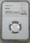 1943-D Lincoln Steel Cent NGC MS64 Very Bright Luster PQ New Holder #C218J
