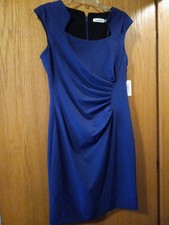 Calvin Klein Blue Byzantine Side Ruched Cap Sleeve Sheath Dress Womens 10P