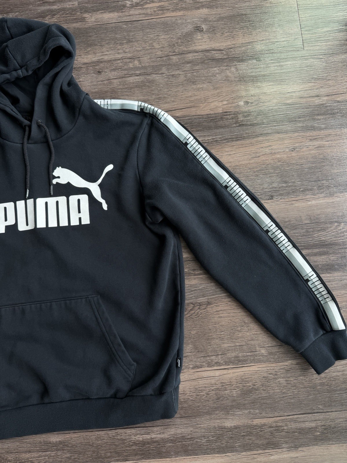 Puma Men's Black Big Logo Essentials Fleece Lined Pullover Hoodie Size Medium thumbnail 4