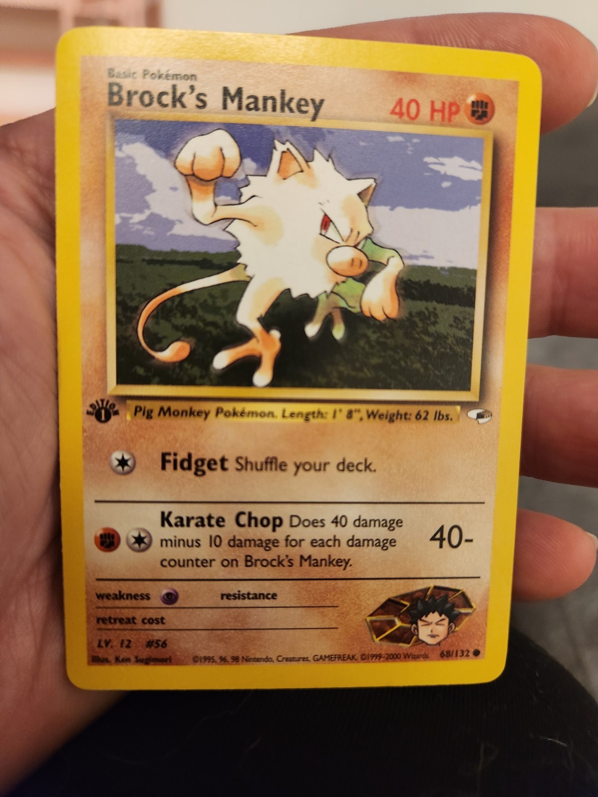 1st Edition Brock’s Mankey 68/132 - Gym Heroes - Near Mint