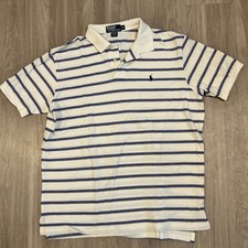 POLO Ralph Lauren Men's Short Sleeve Shirt White/Blue Stripes Sz. XL 100 Cotton