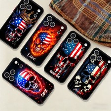 Custom USA Flag Skull Phone Case Hard Matte Cover For Samsung S26 iPhone 17 16