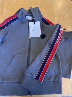 Moncler Kids Logo Stripe Tracksuit Set Grey Hoodie Sweatpants 10Y 140cm NWT
