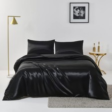 Ydtwnyq Chanyuan Black Satin Duvet Cover Set King Size Luxurious Smooth Silk ...
