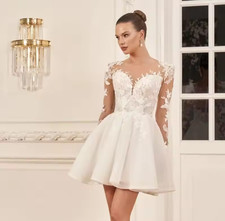 Boho Short Wedding Dress Ankle Length Lace Appliques Bridal Gowns Buttons