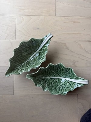 Pair of Vintage Bordallo Pinheiro Green Cabbage Leaf Serving Bowls