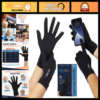 Full Finger Arthritis Compression Gloves - Touch Screen, Palm Grips, Pain Relief