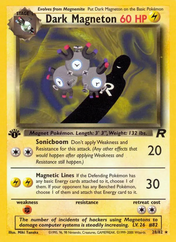 Dark Magneton - 28/82 - Pokemon Team Rocket 1st Edition Rare Card WOTC NM