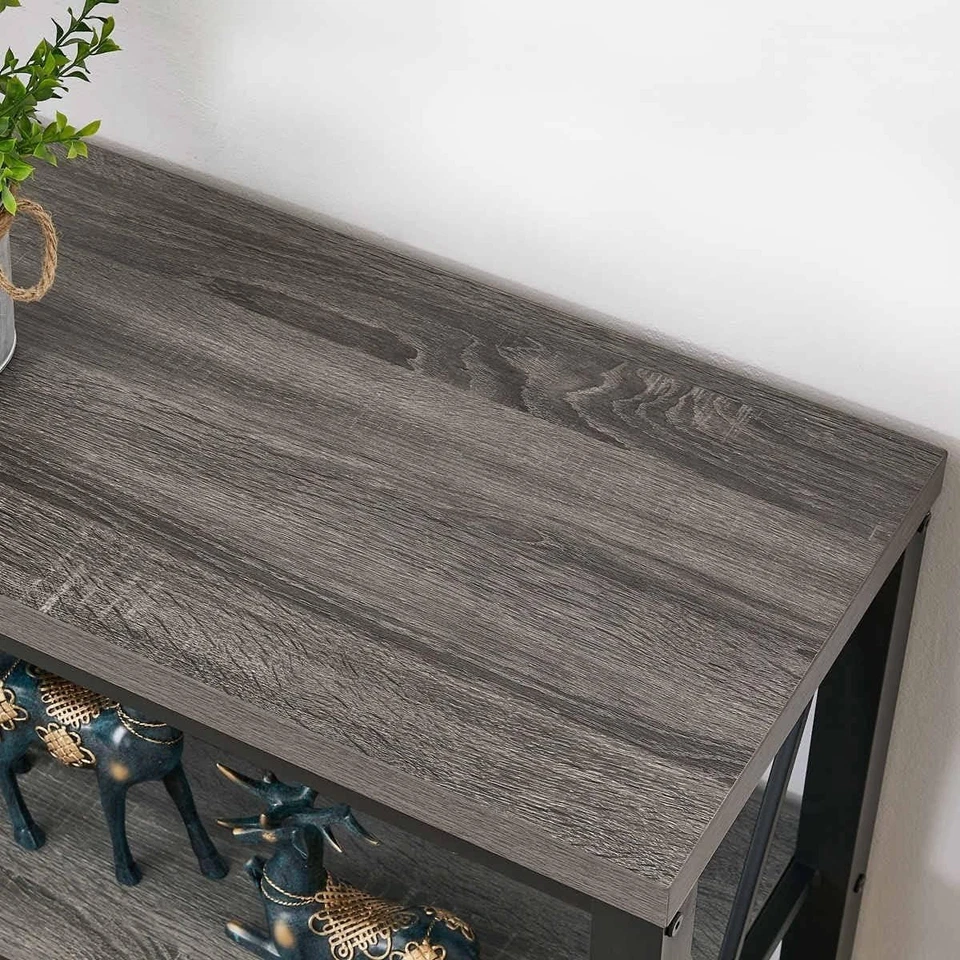 Mesa consola rústica de 3 niveles 47" gris oscuro madera roble entrada pasillo estante de almacenamiento Foto 3 de 4