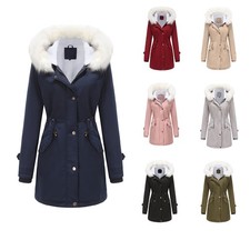 Ladies Waterproof Hooded Coat Fleece Fur Winter Parka Jackets Overcoat SIZE 8-24