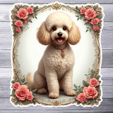 Poodle Sticker Vinyl Decal Elegant Floral Frame Fancy Dog Artwork
