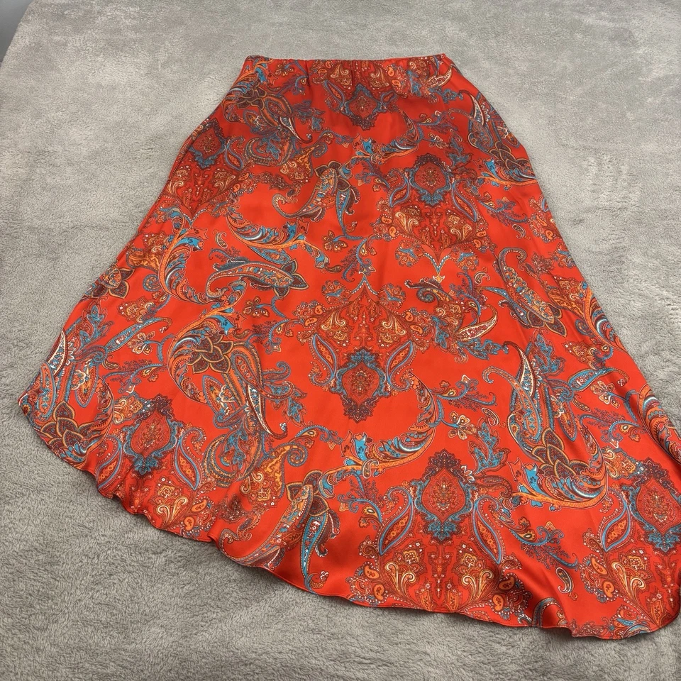 NUEVO CON ETIQUETAS L'AGENCE Esa Sarong Falda Mujer S Rojo Fuego Multi Paisley Seda Vibrante Boho Foto 2 de 4