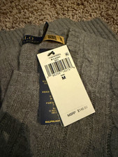 Polo Ralph Lauren Gray Cable-Knit Crew Neck Logo Pullover Sweater Men's M