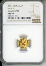 1993 LARGE DATE LD 5Y 5 YUAN GOLD PANDA 1/20 Oz. NGC MS69 CHINA G5Y 5-Yn SCARCE