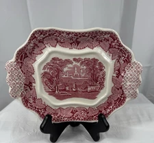 Masons Vista Pink 9 inch RARE Plate 2-Handled Gravy Boat Plate?