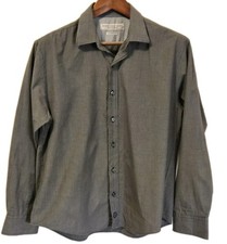 Andrew Marc Mens Large Gray Check Button Down Shirt Casual Office Stretch