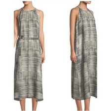Eileen Fisher 100% Silk Limestone Daze Tea Length Halter Dress Size Small