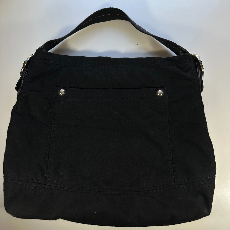 GAP Vtg wool Black Canvas Hobo Bag Purse Shoulder Bag with Pink Interior - Image 3 of 4