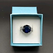 Silver Ring with Round Blue Sapphire Gemstone in Prong Setting