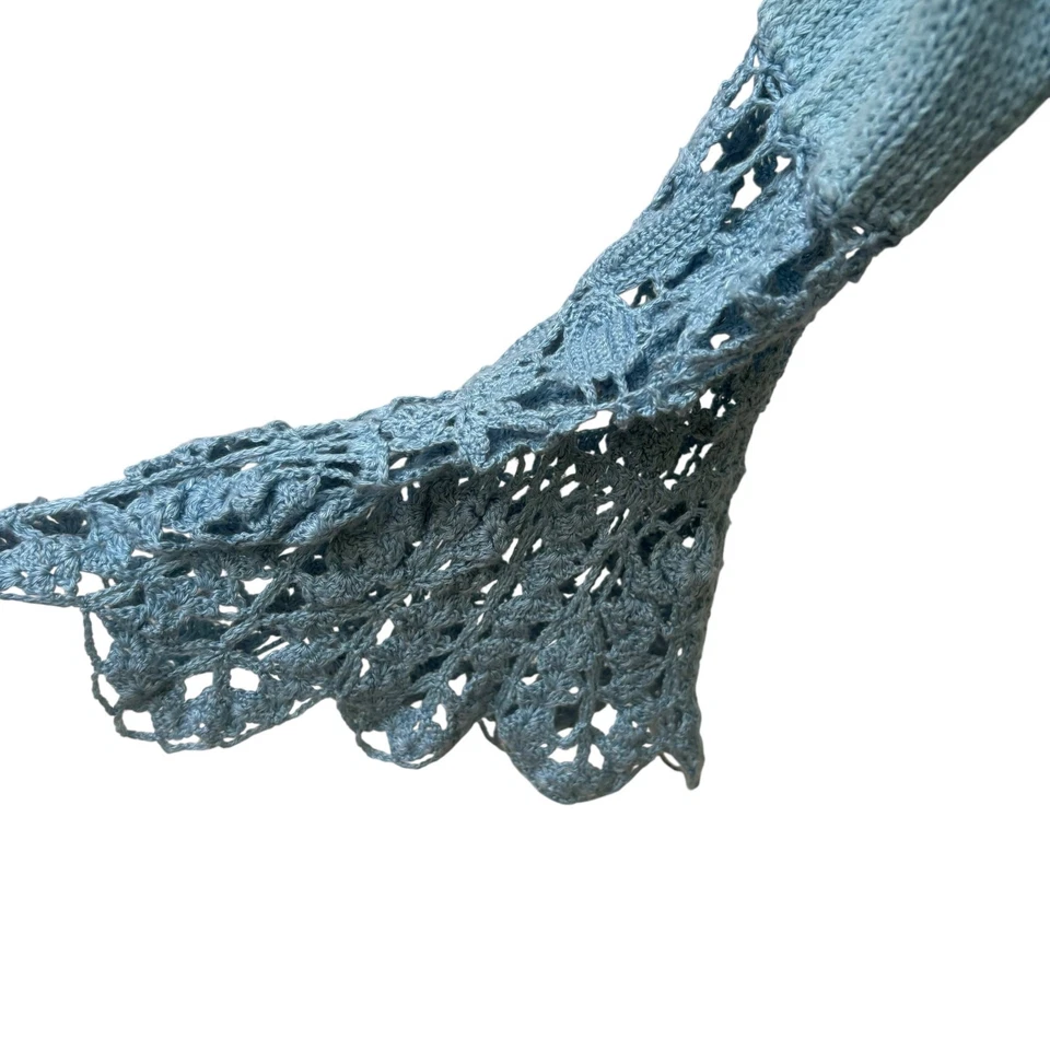 Cárdigan De Colección Nine West Talla L Azul Ramie Frente Abierto Crochet Manga Campana Boho Y2K Foto 4 de 4