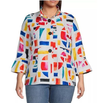 Ali Miles Textured Abstract Print Wire Collar Tunic Top Shirt Plus Sz 3X Artsy