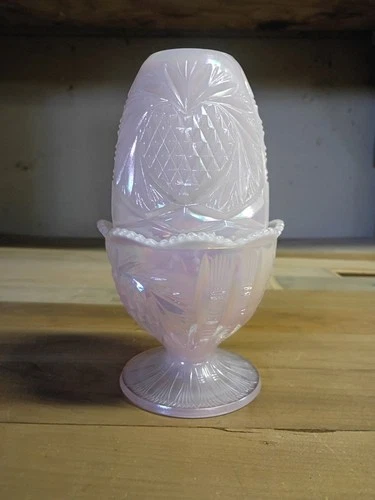 Fenton Pineapple And Hearts Pink Iridescent Fairy Lamp