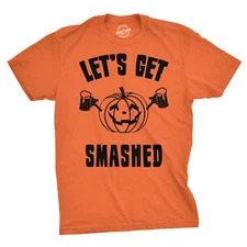 Mens Lets Get Smashed Funny T shirts Pumpkin Halloween Costume T shirt