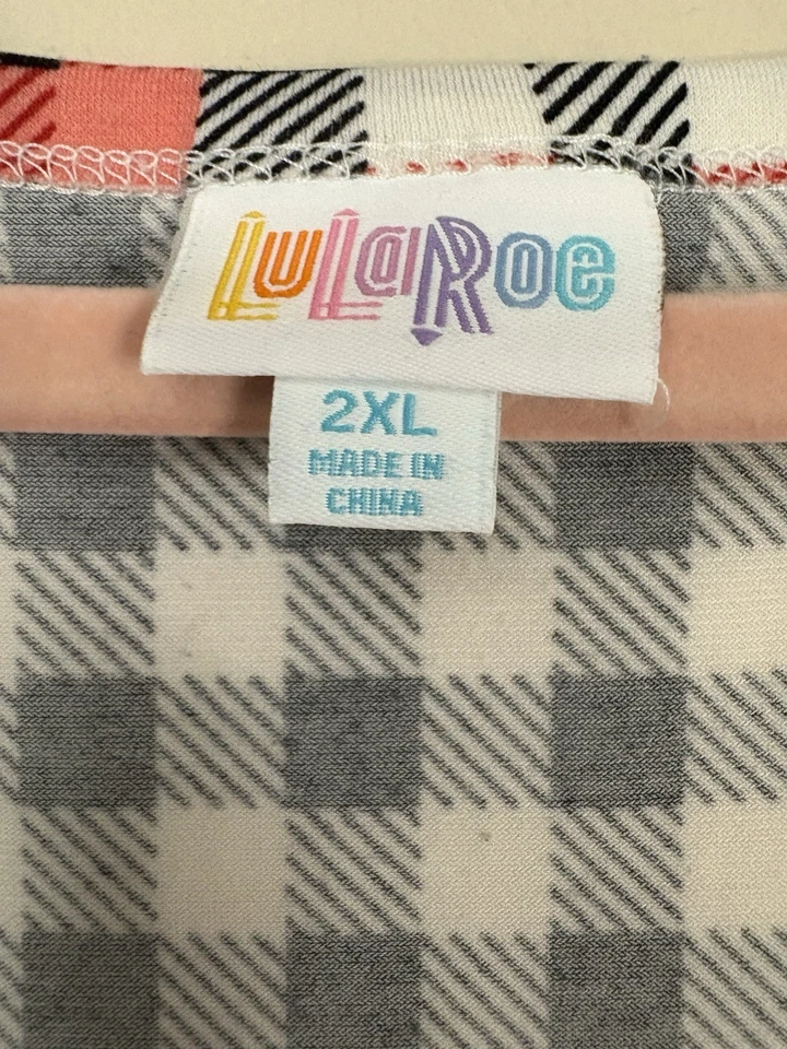 Mujer Vestido Lularoe Nicole Blanco y Negro Cuadros Con Acento Rojo Talla 2 Xl Foto 3 de 4