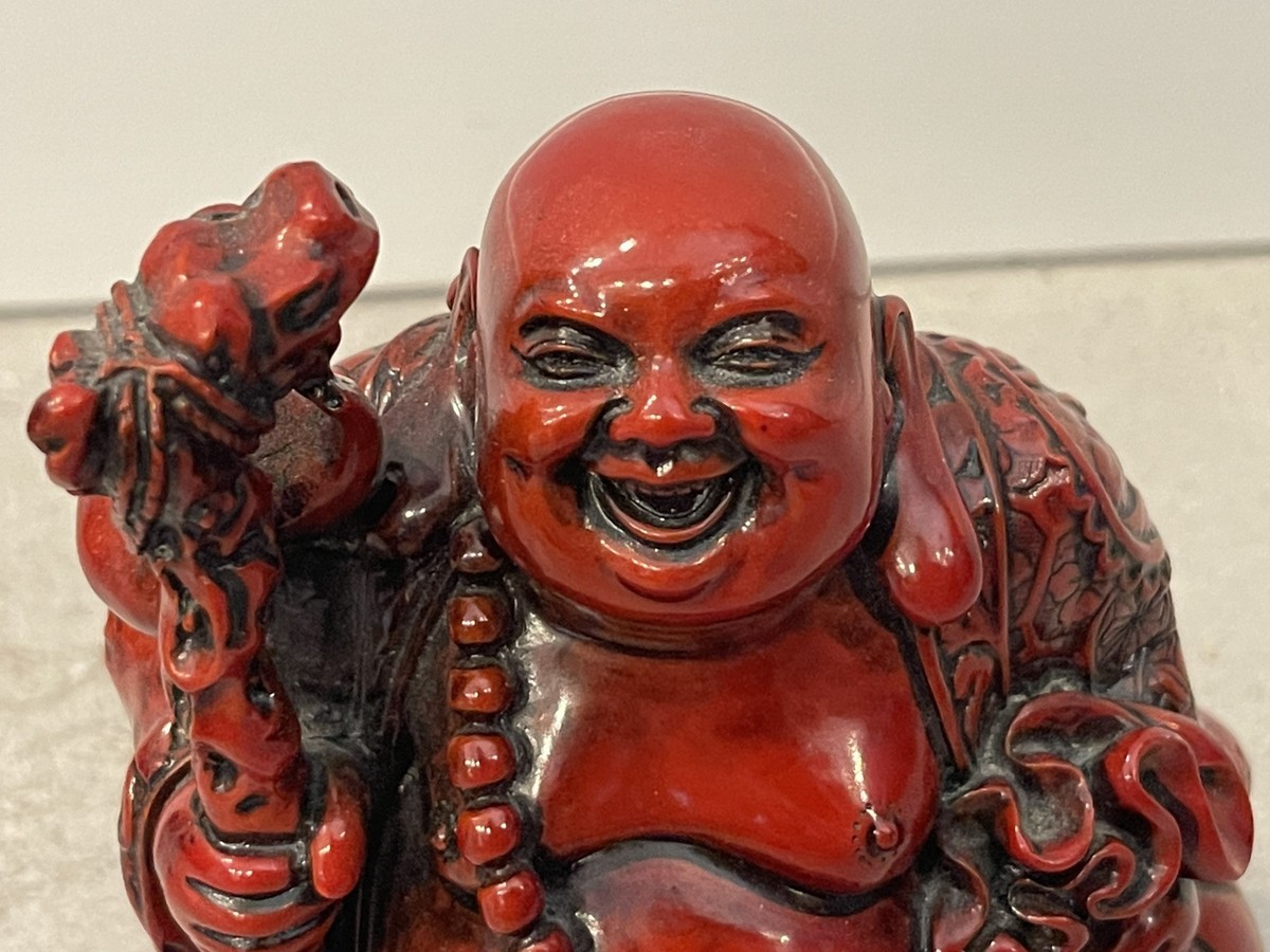 Vintage Laughing Buddha Statue - Resin Prosperity Lucky Coin
