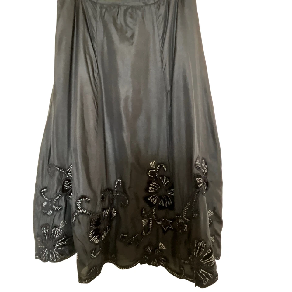 Chico's Silk Vintage 90's Skirt Midi Length Floral Appliqué Black Sz 3 XL US 16 - Image 4 of 4