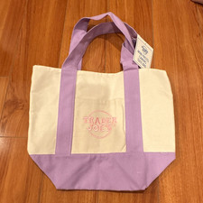 Trader Joe's Mini Canvas Tote Bag Purple/White 11x13x6 in Reusable