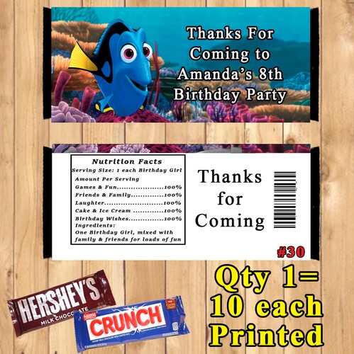 Finding Dory Finding Nemo Birthday 10 ea Candy Bar Wrapper Personalize - Picture 2 of 5